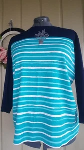 CAMISETA SUÉTER MUJER TALLA1X KIM ROGERS AZUL MARINO/TURQUESA/BLANCO RAYAS NUEVO  - Imagen 1 de 11