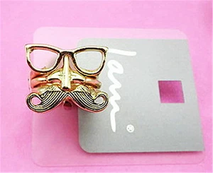 Vintage style Gothic set of 3 moustache, nose and glasses ring rings Goth gear - Picture 1 of 1