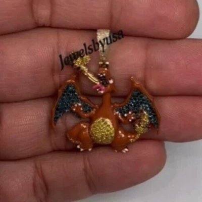 Men's Custom 1Ct Bird Enamel Charm Pendant Multi Color Cubic Zirconia 925 Silver - Image 1 of 4
