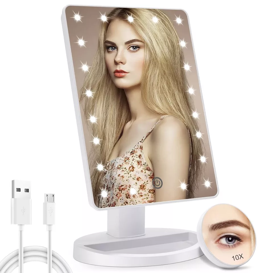 White Light up Mirror 10x Magnifying Makeup Vanity 21 LED Lighted Touch Sensor