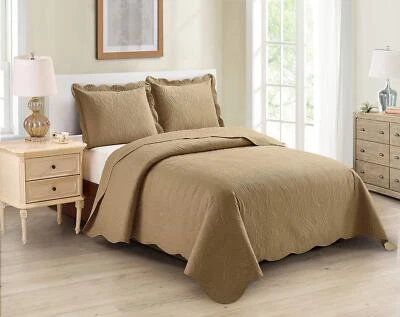 3pc King/Cal King Over Size Luxury Embossed Bedspread Set Light Weight Solid ... - Image 1 of 2