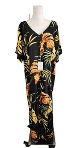 VINTAGE Hawaiian Moon Muumuu 4XL Tropical Palm Button front Maxi Dress 55"L - Picture 1 of 9
