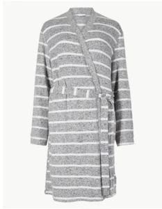 M&S SLEEP COLLECTION GRAU MIX GESTREIFT LOUNGE WRAP ANKLEIDEKLEID - Bild 1 von 3