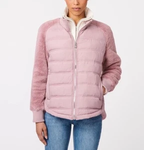 NWT BERNARDO Light Weight Faux Fur Puffer Full Zip Combo Jacket LilacHaze MEDIUM - Picture 1 of 18