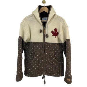 Ark Imports Full Zip Knit Cardigan Jacket Sz M/L Cream Brown Canada Sweater Coat - Bild 1 von 15