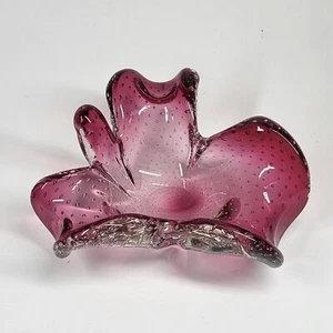 Pink Murano Blown Glass Bowl Flower Petals Controlled Bubbles Vintage - Picture 1 of 12