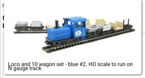 Minitrains 5052MT Loco and 10 wagon set - blue #2. HO scale to run on N gauge... - Picture 1 of 4