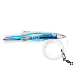 Pesce WOW! Esche Trolling 7" Pesca Bullet Jet Head Rig Doppio Gancio Blu Bianco - Foto 1 di 4