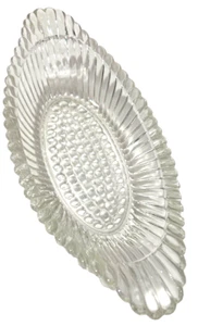 Hobnail Ribbed Oval Clear Glass Relish/Candy Dish Pressed Glass 9" Long - Bild 1 von 8