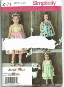 Simplicity Sewing Pattern 2171 Childs Dress Top Pants Hair Ribbon Size 3-8