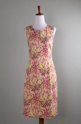 LEGGIADRO $495 напечатано v-образным вырезом без рукавов хлопок платье-футляр размер 2 - Изображение 1 из 4