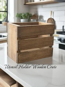 Wood Crate Utensil Holder, Rustic Kitchen Decor, Farmhouse Style Wooden Caddy - Picture 1 of 9