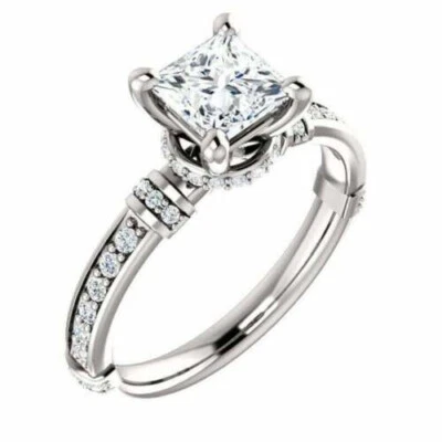 Anel de noivado de ouro branco 14K corte princesa diamante 2,40 quilates simulado no tamanho 6,5 - Imagem 1 de 3