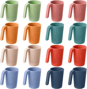 16 Pcs Wheat Straw Cup with Handle Colorful Wheat Straw Mug Stackable Plastic Co - Picture 1 of 6