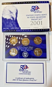 2001-S US Mint State Quarters Proof Set 5 Coins in original US Mint box w/COA - Picture 1 of 4