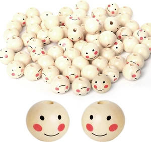 40PCS Wooden Beads,20Mm Smile Wooden Beads with Holes,Smile Face Wooden Beads,Wo - Picture 1 of 12