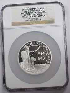 2014 Great Britain Silver 10 Pound Coin 1st World War 100th Anniversary NGC PF70 - Picture 1 of 4