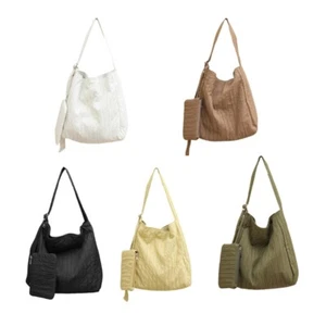 Korean Style Shoulder Bag Pleated Canvas Crossbody Bag with Small Zippered Pouch - Bild 1 von 13