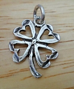 Sterling Silver 20x17mm Four 4 Leaf Clover St Patrick's Charm - Picture 1 of 3