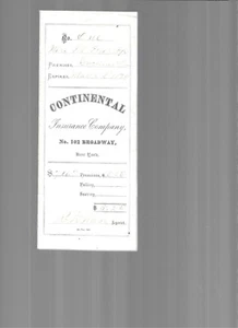 CONTINENTAL INSURANCE COMPANY 1874 POLICY NUMBER ONE - Picture 1 of 2