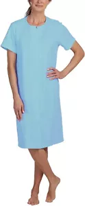 miss Elaine Embroidered Short Sleeve Robe Nightgown Snap Front French Blue S - Picture 1 of 8