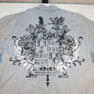 ROAR STUDDED CROSS TATTOO ART STRETCH BUTTON DOWN SHIRT Sz Mens XXL - Picture 1 of 4