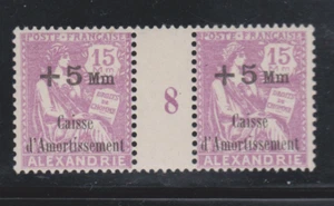 RRr FRANCE COLONIES ALEXANDRIE PAIRE 82 MILLESIME 8 MNH N** - Picture 1 of 2
