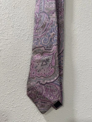 Corbata de cuello 100 % seda cachemira hecha en EE. UU. marrón púrpura verde vintage clásica Italia Foto 1 de 4