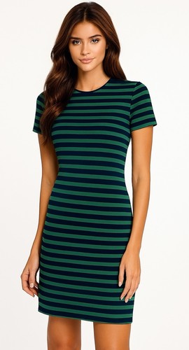 Michael Kors abito manica corta tubino a righe taglia 0 XS blu verde carriera zip