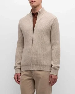$575 NEIMAN MARCUS men's 100% cashmere cardigan sweater - Antelope / Beige - XXL - Picture 1 of 11