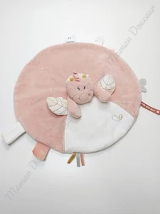 Doudou Plat Rond Lina Pili Joy Dragon Aile Rose Doré Or Attache Tétine - Noukies - Picture 1 of 4