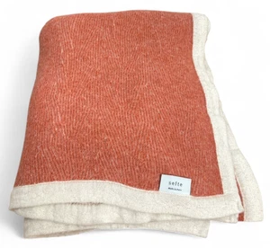 Sefte Kimsa Woven Throw Blanket Baby Alpaca Orange Ivory Reversible Peru 58x43 - Picture 1 of 5
