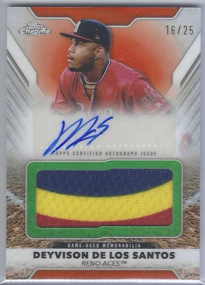 Deyvison De Los Santos 2025 Topps Pro Debut Chrome Jumbo Relic Auto Orange /25 - Image 1 of 2
