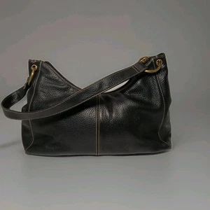 Bolso de hombro de cuero granulado negro St John's Bay herrajes dorados - Imagen 1 de 9