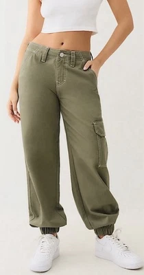 NWT  $199 True Religion Bobbi Baggy Cargo Jogger Pant Kalamata Size 27 - Image 1 of 4