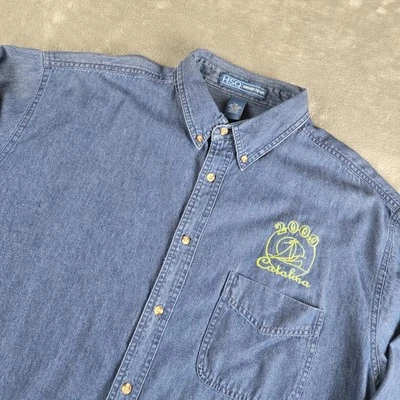 Catalina 2009 Denim Shirt Mens XXL Blue Harvard Square Long Sleeve Chambray Work - Image 1 of 4