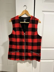 Rafaella Vest Women's Size L Buffalo Plaid Wool Blend Black and Red Full Zip - Picture 1 of 8