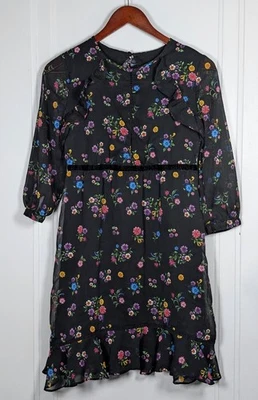 Disney D-Signed Dress Sz Large 14/16 Black Floral Velvet Trim Disneybound Girls - Image 1 of 3