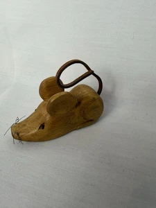 Vintage Wood Carved Mouse Leather Tail Figurine Artist Signed Little - Picture 1 of 5