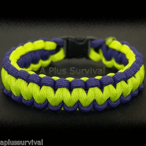 Pulsera de supervivencia de emergencia con cuerda paracord púrpura y amarillo neón - hecha en EE. UU. - Imagen 1 de 2