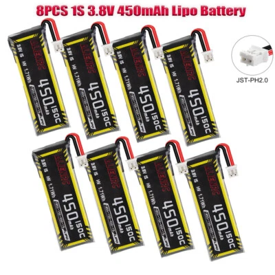 8 Stücke 450mAh 1S HV 3,8 V LiPo Akku 150C JST-PH 2.0 PowerWhoop mCPX Stecker - Bild 1 von 4
