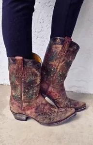 RARE R Soles Judy Rothchild Cactus Embroidered Cowboy Snip Toe Boots Women's 7B - Picture 1 of 9