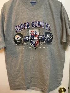 Reebok Superbowl 2006 Shirt Mens Large Gray Short Sleeve Steelers Seahawks XL - Picture 1 of 3