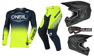 O'Neal 2025 Mayhem Hexx Jersey Pant 3 Series Helmet and Goggle Combo Blue/Neon - Picture 1 of 3