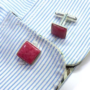 Rhodonite Square Shape Cabochon 925 Sterling Silver Cufflinks For Men Gift - Picture 1 of 5
