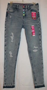 New Justice Girls Jean Jegging Size 16 Blue High Rise Distressed Button Front - Picture 1 of 5