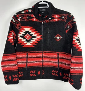 Lauren Ralph Lauren Southwestern Black & Red Sherpa Jacket Womens M Aztec NWOT - Picture 1 of 5