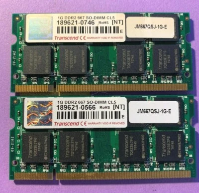 ⚡TRANSCEND 2GB (2X1GB) DDR2 667 SO-DIMM LAPTOP RAM MEMORY JM667QSJ-1G-E - Image 1 of 2