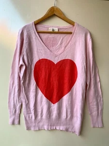 Sophie Moran Size M/L Pink Heart Cashmere Wool Blend Lightweight Knit Jumper - Picture 1 of 11