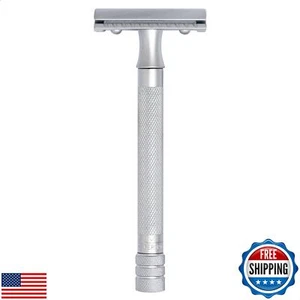 MERKUR 22C Double Edge Safety Razor - Matte Chrome | Long Knurled Brass Handl - Picture 1 of 5
